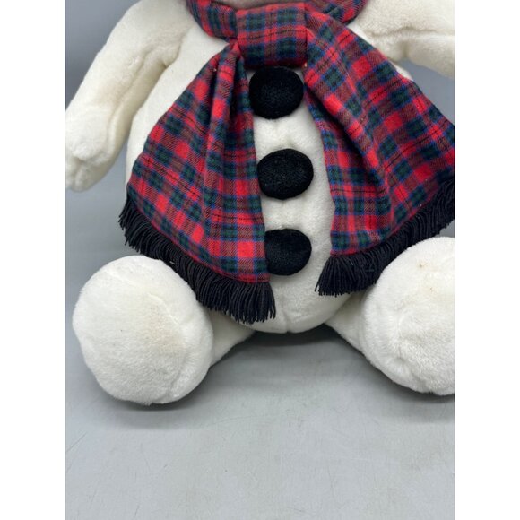 commonwealth snowden 1997 white Snowman Plush Toy top Hat & plaid Scarf 22" READ - Picture 6 of 14
